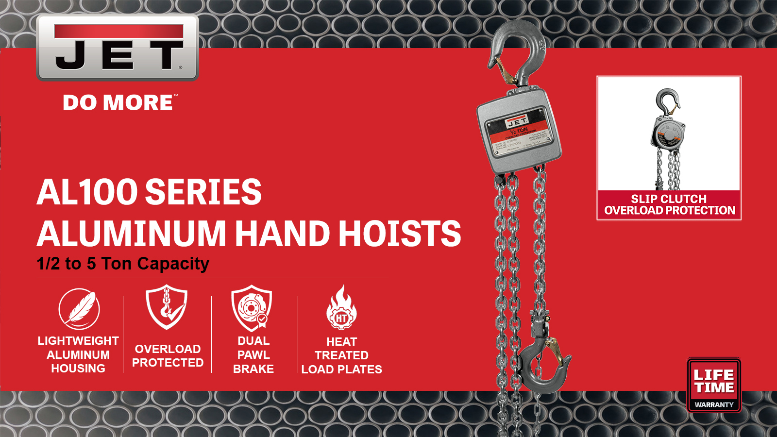 1/2 Ton, Aluminum Hand Chain Hoist w/ 10ft of lift(AL100-050-10)