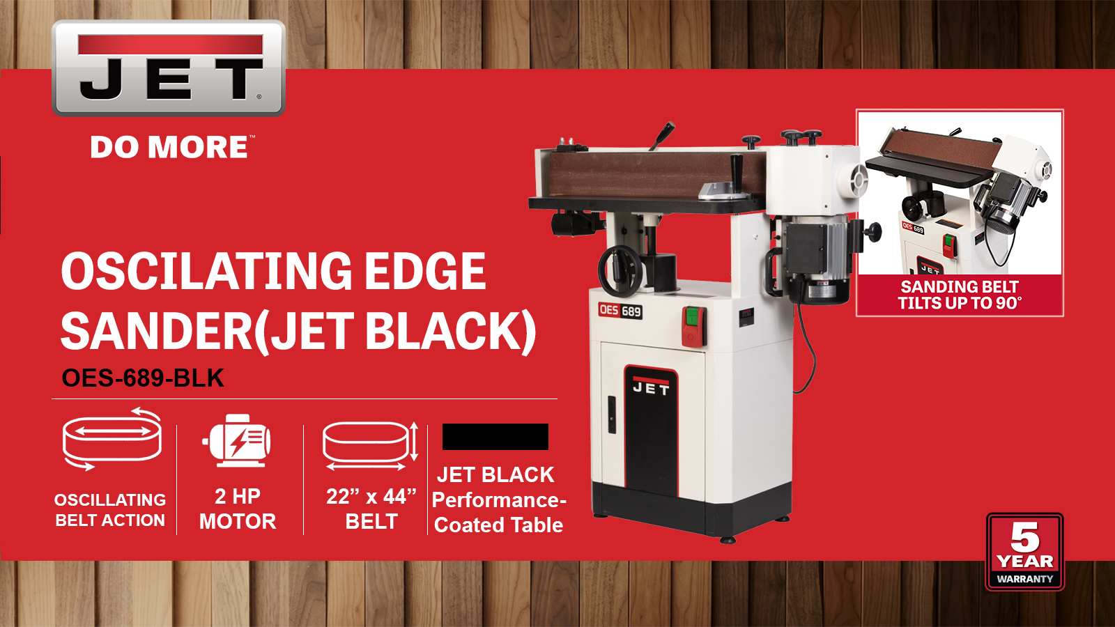 6" x 89" Black Oscillating Edge Sander, Belt, 1.75HP, 115/230V 1PH(OES-689-BLK)