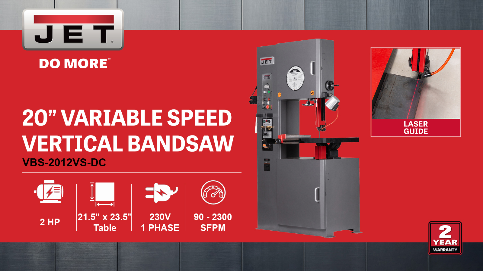 20" Vari. Speed Vert. Bandsaw, 2HP, 230V 1PH(VBS-2012VS-DC)