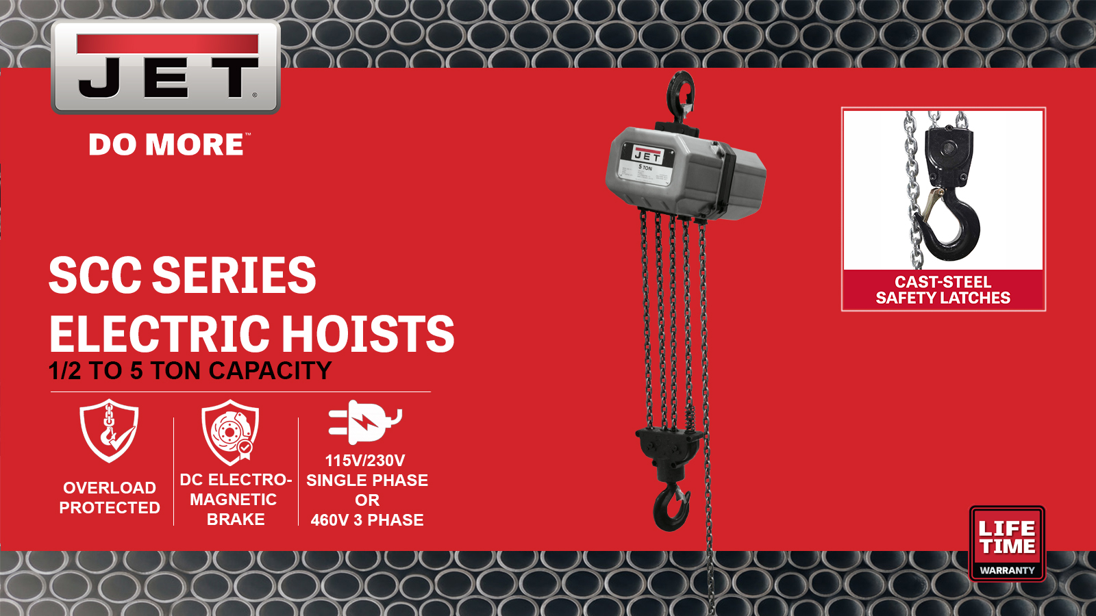 1 Ton, Electric Chain Hoist 15' Lift, 1.75HP, 1PH(1SS-1C-15)