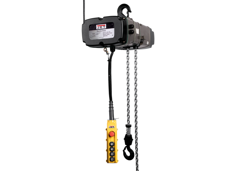 TS100-230-010,1-Ton Two Speed Electric Chain Hoist 3-Phase 10' Lift, MT100 Electric 2 Speed Trolley 3PH, and 4 Button Wired Pendant 6ft
