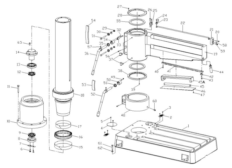 J-720R Base, Column, and Arm Assemblies