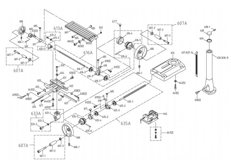 JMD-18 Table, Base, and Column Assembly