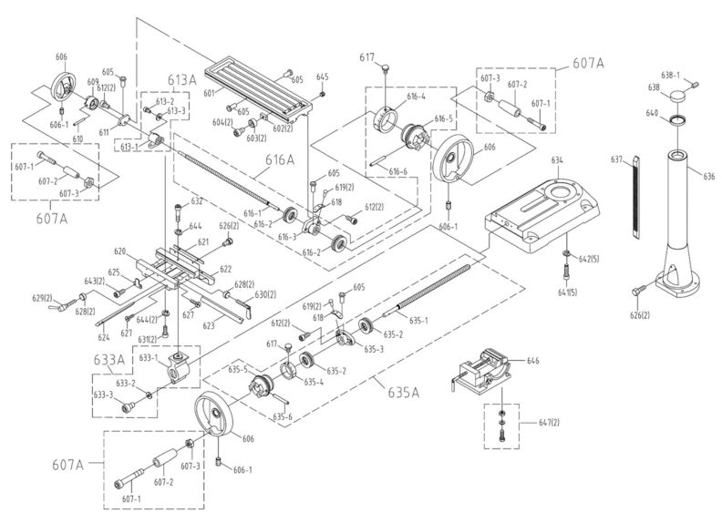 JMD-40GHPF Table, Base, and Column Assembly 