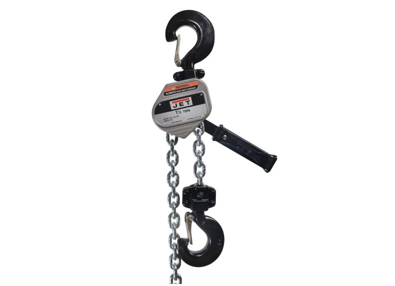 JLA Series 1-1/2 Ton Lever Hoist, 15' Lift & Shipyard Hooks
