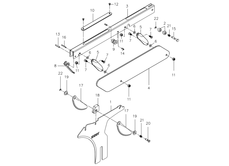 JTAS-10XL50-5/1DX 5HP, 1Ph, 50 in. Rip Blade Guard Parts and Assembly