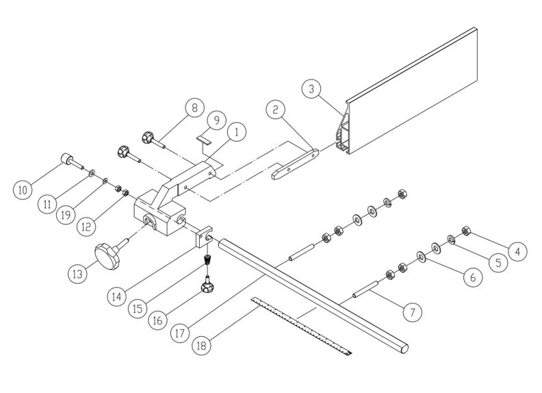 JWBS-20-5 Rip Fence Assembly
