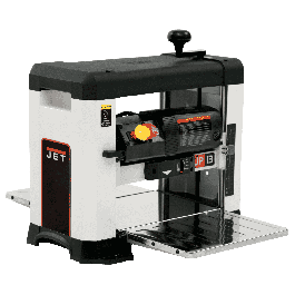 JET JWP-13BT Planer with Helical Style Cutterhead, showcasing its robust build and premium helical cutterhead design on a workbench.