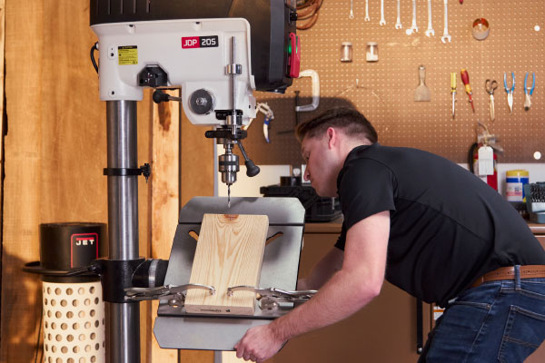 JET drill press in use